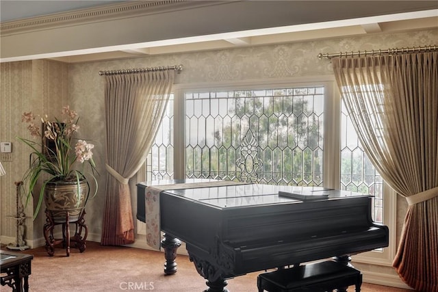 166 Opal Canyon Rd, Duarte, CA 91010 - sitting room with carpet flooring, wallpapered walls, and baseboards