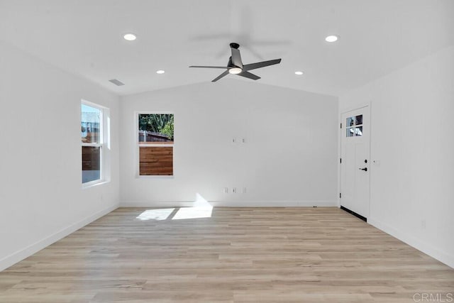 229 Yacon St, Vista, CA 92083 - unfurnished room featuring a ceiling fan, recessed lighting, light wood-type flooring, baseboards, and lofted ceiling
