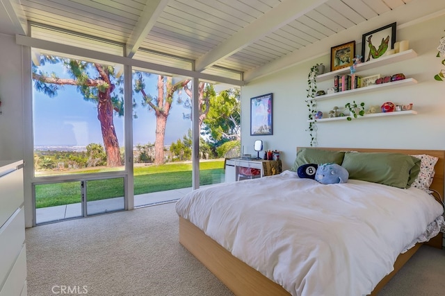 27649 Palos Verdes Dr E, Rancho Palos Verdes, CA 90275 - carpeted bedroom with access to exterior, beamed ceiling, and expansive windows