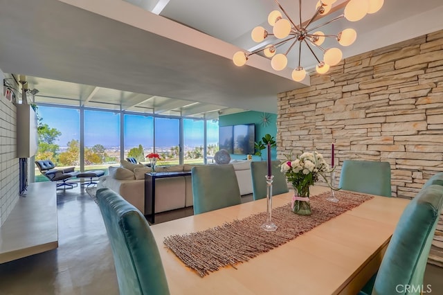 27649 Palos Verdes Dr E, Rancho Palos Verdes, CA 90275 - dining area featuring a chandelier, concrete flooring, plenty of natural light, and floor to ceiling windows