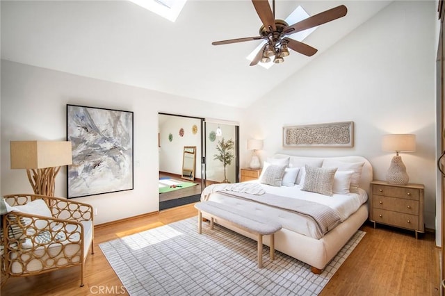 29111 Pompano Way, Laguna Niguel, CA 92677 - bedroom featuring light wood-type flooring, high vaulted ceiling, and ceiling fan