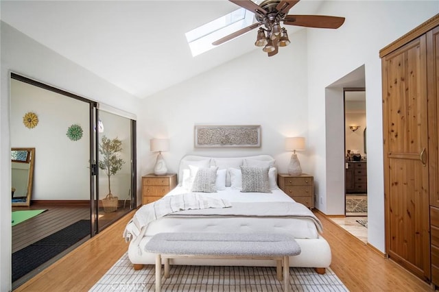 29111 Pompano Way, Laguna Niguel, CA 92677 - bedroom with a skylight, wood finished floors, high vaulted ceiling, and ceiling fan
