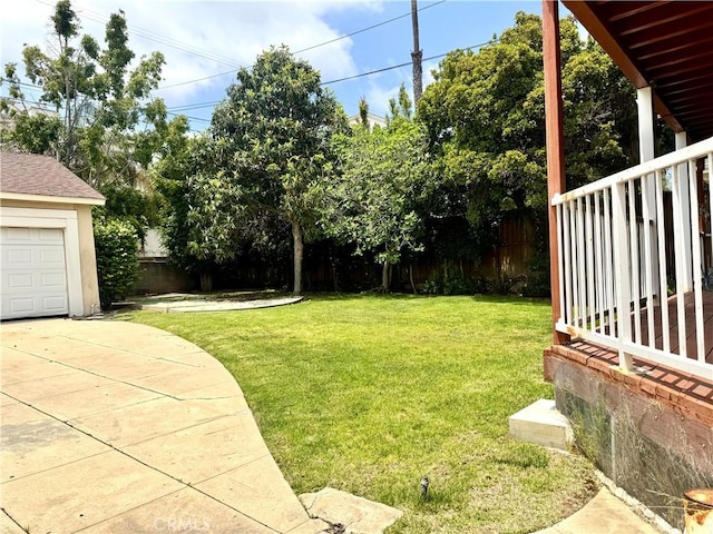867 S Bronson Ave, Los Angeles, CA 90005 - view of yard featuring a garage and concrete driveway