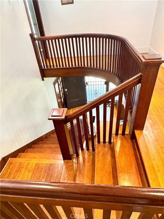 867 S Bronson Ave, Los Angeles, CA 90005 - stairway featuring wood finished floors