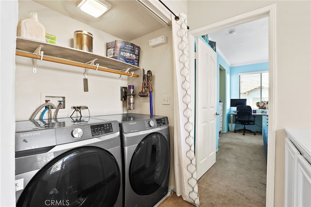 2348 Sunningdale Dr, Tustin, CA 92782 - laundry room featuring carpet flooring, washer and clothes dryer, and a desk