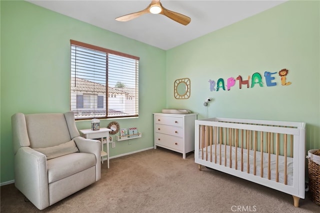 2348 Sunningdale Dr, Tustin, CA 92782 - bedroom with carpet flooring, a crib, baseboards, and a ceiling fan
