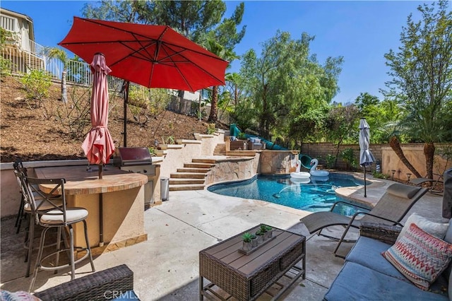 28436 Calex Dr, Valencia, CA 91354 - view of swimming pool with a fenced backyard and a patio