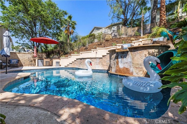 28436 Calex Dr, Valencia, CA 91354 - view of pool featuring stairway and a patio