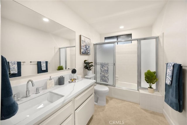 5622 Revere Ave, Rancho Cucamonga, CA 91737 - full bathroom featuring vanity, shower / bath combination with glass door, tile patterned floors, and recessed lighting