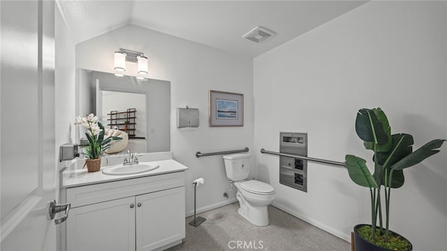 410 W Main St Unit 231, Alhambra, CA 91801 - bathroom featuring toilet, vanity, lofted ceiling, and baseboards