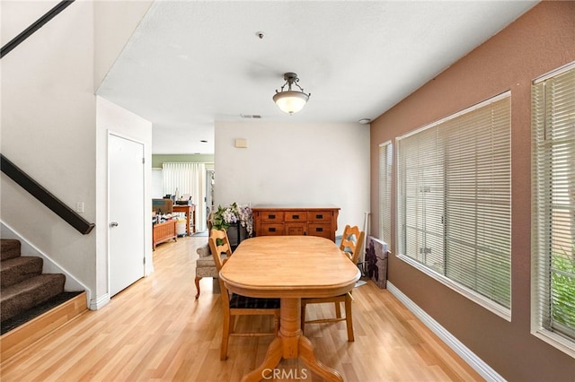 1784 Promenade Pl, Vista, CA 92083 - dining room featuring light wood-style floors, stairs, and baseboards