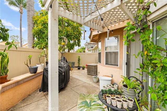 1784 Promenade Pl, Vista, CA 92083 - fenced backyard featuring a patio, a pergola, and central AC