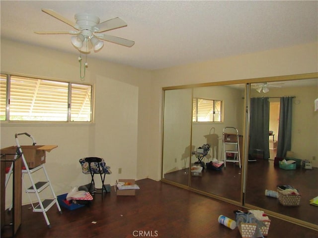 26250 Spaniel Ln, Menifee, CA 92586 - misc room featuring a ceiling fan, wood finished floors, and healthy amount of natural light