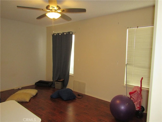 26250 Spaniel Ln, Menifee, CA 92586 - bedroom featuring hardwood / wood-style floors and a ceiling fan