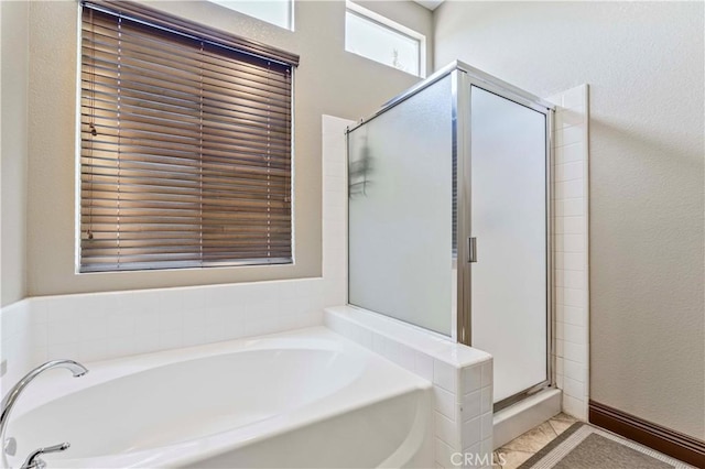 3582 Cedar Ridge Ln, Corona, CA 92881 - bathroom with a shower stall, a garden tub, and tile patterned floors