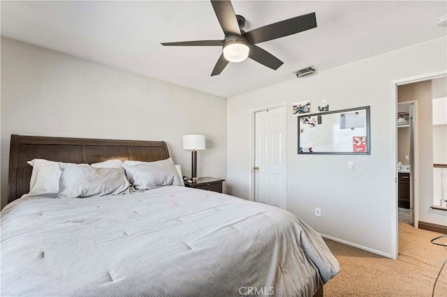 3582 Cedar Ridge Ln, Corona, CA 92881 - bedroom with light colored carpet, baseboards, and ceiling fan