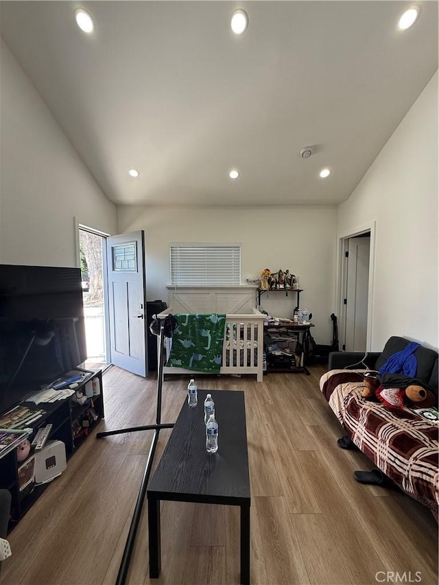 18649 Willard St, Reseda, CA 91335 - living area with vaulted ceiling, wood finished floors, and recessed lighting