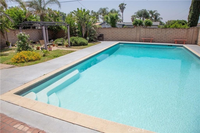17471 Reed St, Fontana, CA 92336 - view of swimming pool with a pergola, a fenced backyard, and a patio