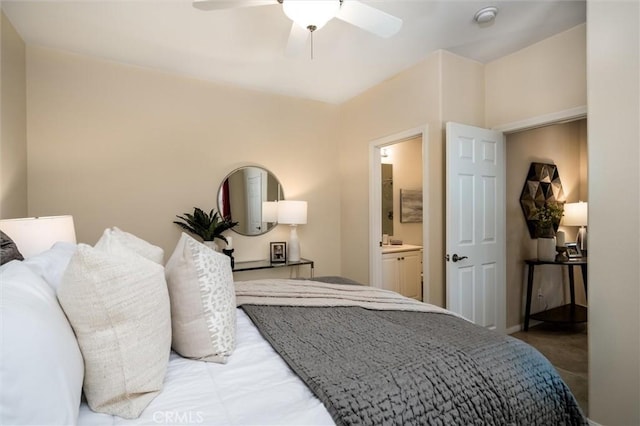 33850 Sattui St, Temecula, CA 92592 - bedroom with ensuite bathroom, light colored carpet, and ceiling fan