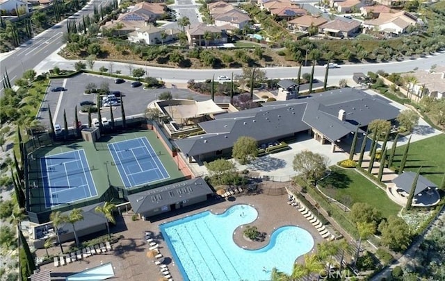 33850 Sattui St, Temecula, CA 92592 - aerial view of property's location with a pool area and nearby suburban area