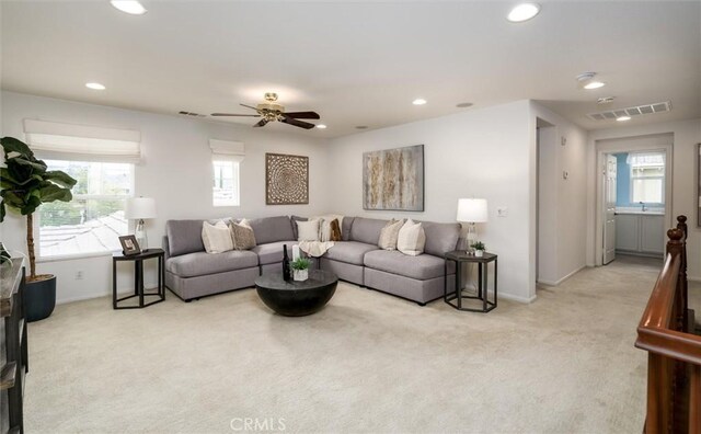 33850 Sattui St, Temecula, CA 92592 - carpeted living area with recessed lighting, ceiling fan, and baseboards