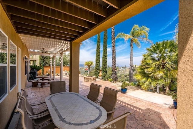 33850 Sattui St, Temecula, CA 92592 - fenced backyard featuring a patio, outdoor dining space, and an outdoor fire pit