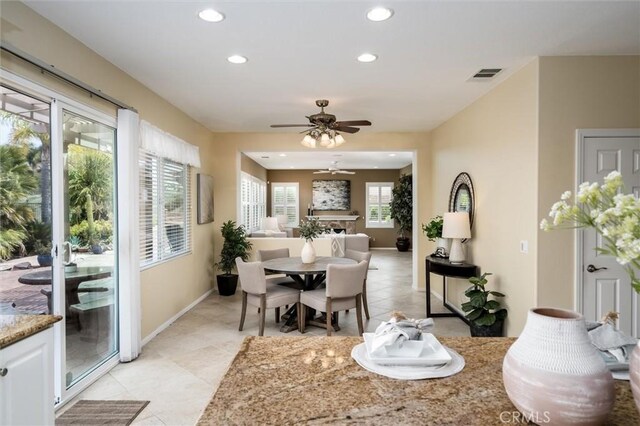 33850 Sattui St, Temecula, CA 92592 - living room with recessed lighting, a ceiling fan, light tile patterned floors, and baseboards