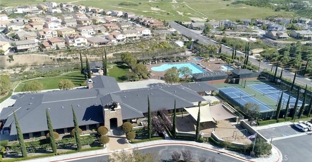 33850 Sattui St, Temecula, CA 92592 - aerial perspective of suburban area featuring a pool