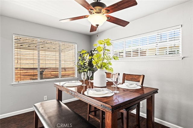 15113 Hayford St, La Mirada, CA 90638 - dining area featuring baseboards, wood finished floors, and a ceiling fan