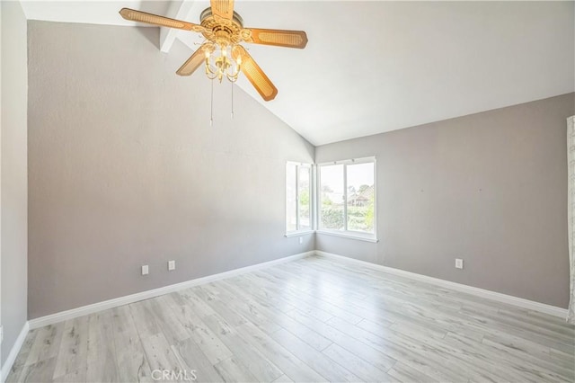 6114 Sard St, Rancho Cucamonga, CA 91701 - empty room featuring vaulted ceiling, a ceiling fan, light wood finished floors, and baseboards