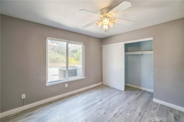 6114 Sard St, Rancho Cucamonga, CA 91701 - unfurnished bedroom featuring wood finished floors, baseboards, a closet, and a ceiling fan