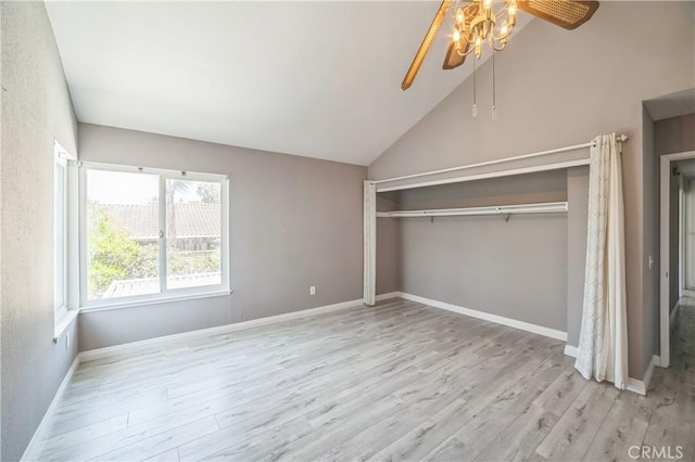 6114 Sard St, Rancho Cucamonga, CA 91701 - unfurnished bedroom featuring wood finished floors, a closet, vaulted ceiling, baseboards, and a ceiling fan