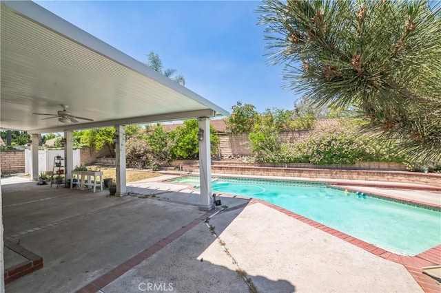 6114 Sard St, Rancho Cucamonga, CA 91701 - view of pool featuring a patio, ceiling fan, and a fenced backyard
