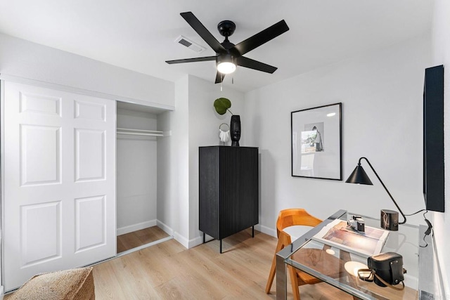 4532 Dawson Ave Unit 3, San Diego, CA 92115 - office space featuring a ceiling fan, light wood finished floors, and baseboards