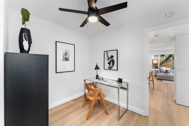 4532 Dawson Ave Unit 3, San Diego, CA 92115 - office area featuring light wood-style floors, ceiling fan, and baseboards
