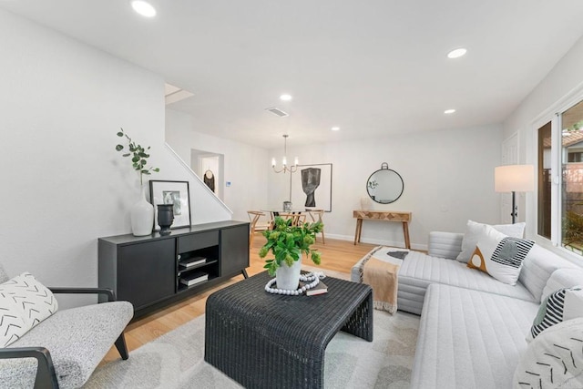 4532 Dawson Ave Unit 3, San Diego, CA 92115 - living area with a chandelier, light wood-type flooring, and recessed lighting