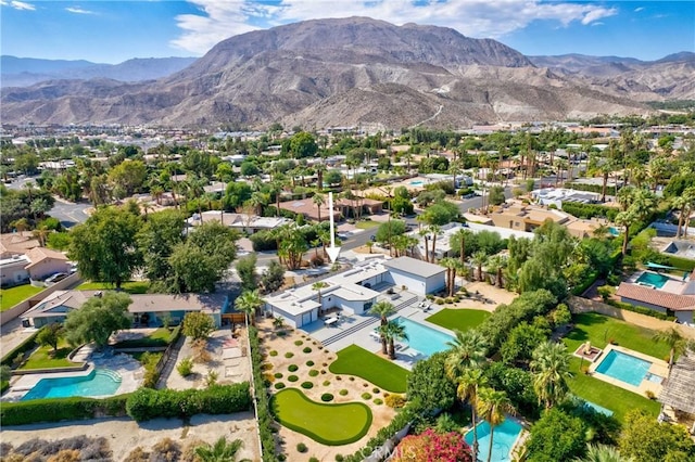 72408 Desert Dr, Rancho Mirage, CA 92270 - aerial perspective of suburban area with a pool area and a mountain backdrop