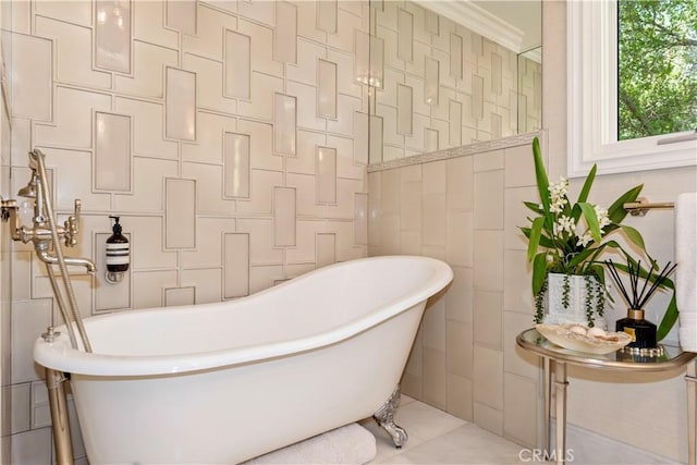 302 W Carter Ave, Sierra Madre, CA 91024 - full bath with tile walls, a soaking tub, and ornamental molding