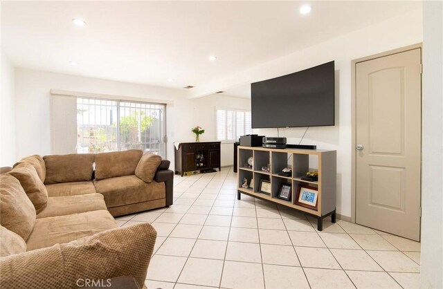 900 E Sagebank St, Carson, CA 90746 - living room featuring light tile patterned floors, recessed lighting, and baseboards