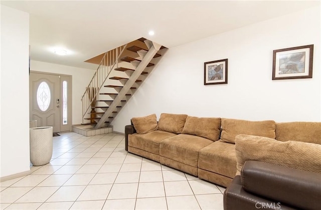 900 E Sagebank St, Carson, CA 90746 - living room featuring stairs, light tile patterned floors, baseboards, and recessed lighting