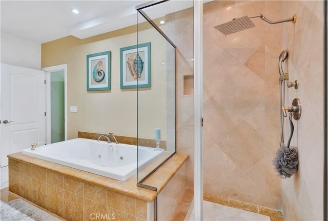 724 S Broadway Unit B, Redondo Beach, CA 90277 - full bathroom featuring a stall shower, a jetted tub, and recessed lighting