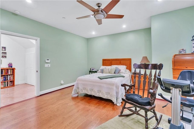 724 S Broadway Unit B, Redondo Beach, CA 90277 - bedroom featuring recessed lighting, wood finished floors, baseboards, and ceiling fan