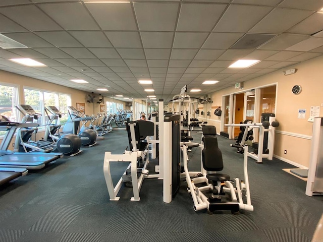 31081 Bunker Dr, Temecula, CA 92591 - exercise room with a drop ceiling and carpet flooring
