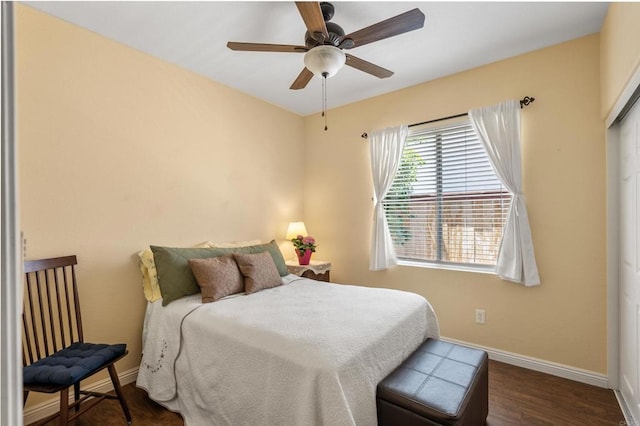 31081 Bunker Dr, Temecula, CA 92591 - bedroom featuring baseboards, wood finished floors, and ceiling fan