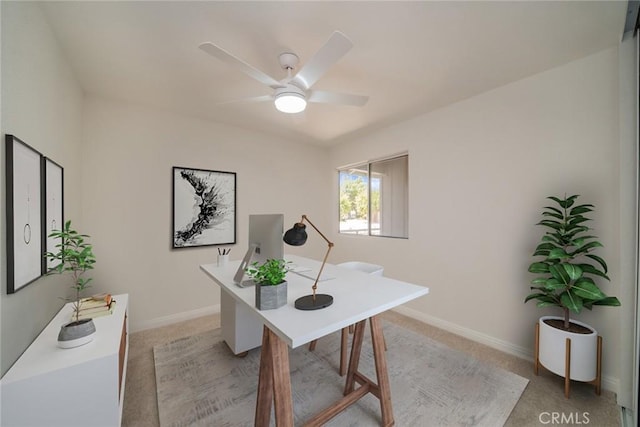 28732 Paseo Diablo, Menifee, CA 92587 - home office featuring light colored carpet, a ceiling fan, and baseboards