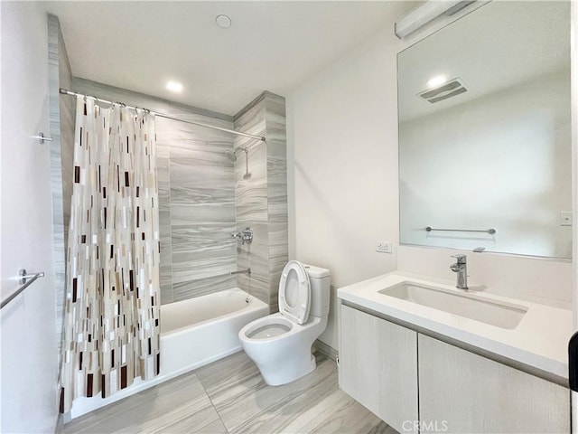 1050 S Grand Ave Unit 2003, Los Angeles, CA 90015 - bathroom with toilet, shower / bathtub combination with curtain, and vanity