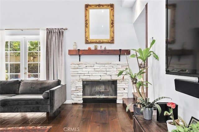 749 Canyon Crest Dr, Sierra Madre, CA 91024 - living room with hardwood / wood-style floors, french doors, and a fireplace