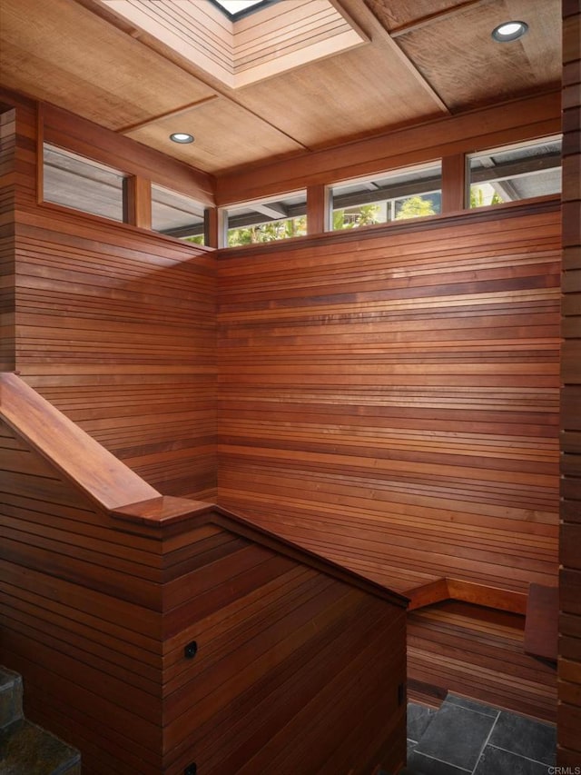 7226 Romero Dr, La Jolla, CA 92037 - detailed view of wood walls, recessed lighting, and wood ceiling