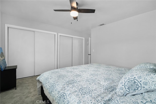 4622 San Jose St Unit W, Montclair, CA 91763 - bedroom with multiple closets, carpet, and ceiling fan