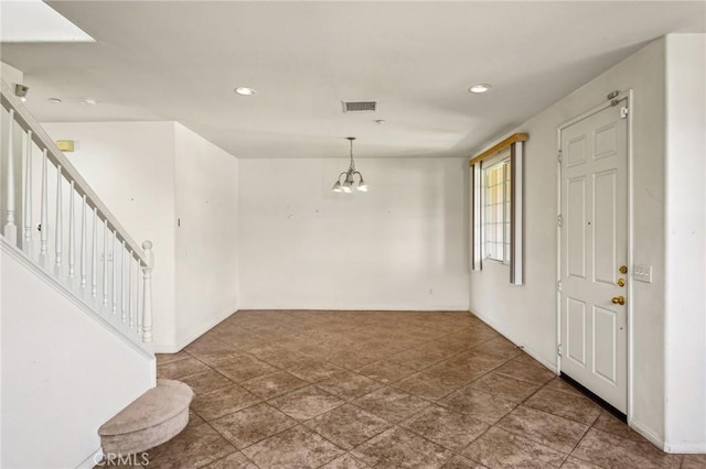 16443 Pine Forest St, Fontana, CA 92336 - foyer entrance featuring recessed lighting, baseboards, stairs, and a chandelier
